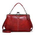 Vintage Kiss Lock Frame Top Handle Bag - Red