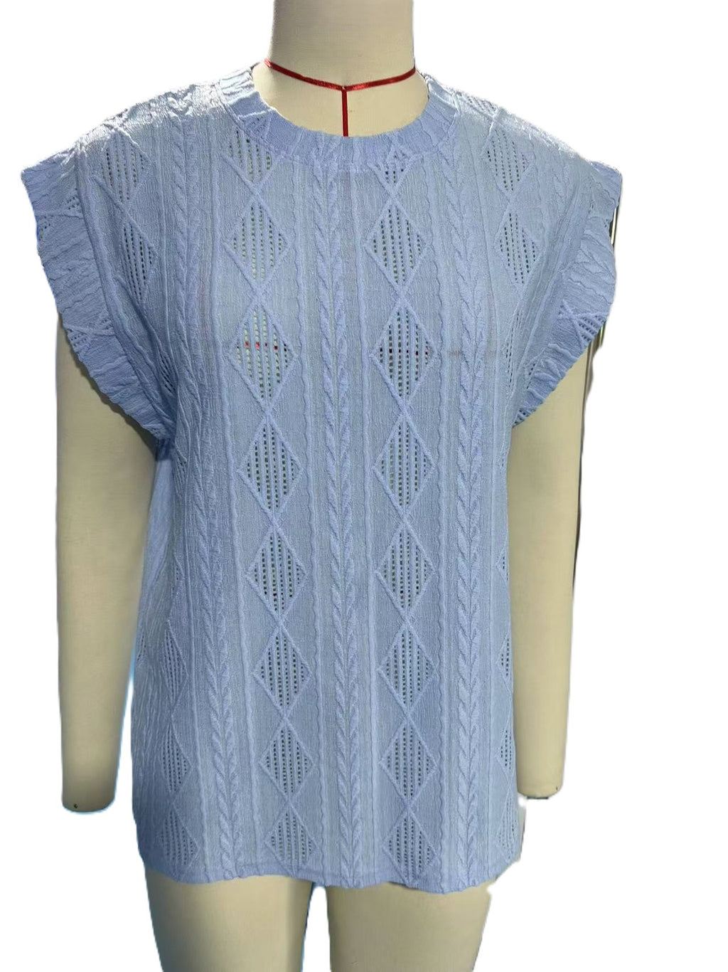 Textured Diamond Jacquard Cap Sleeve Top - Blue