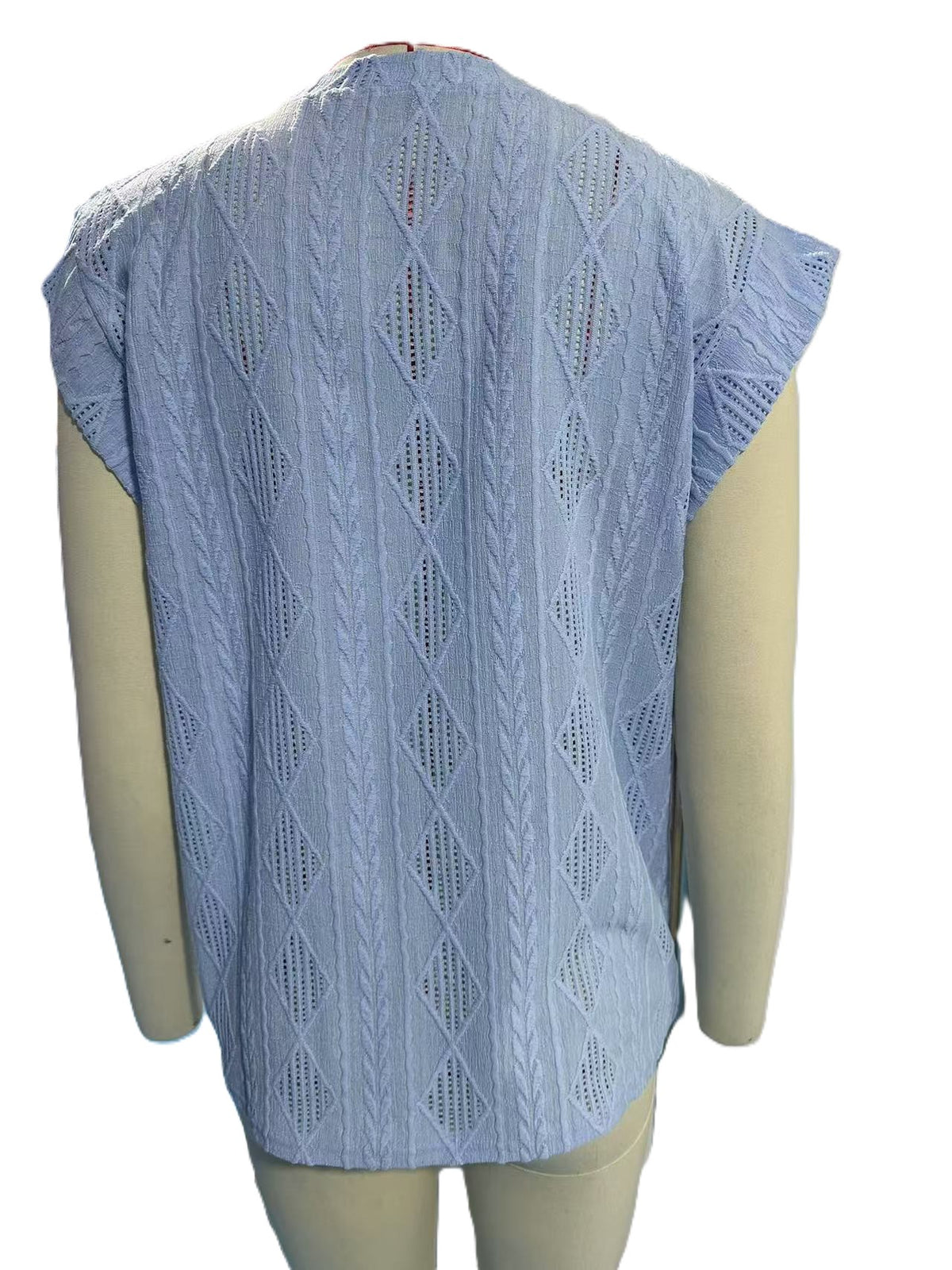 Textured Diamond Jacquard Cap Sleeve Top - Blue - 1