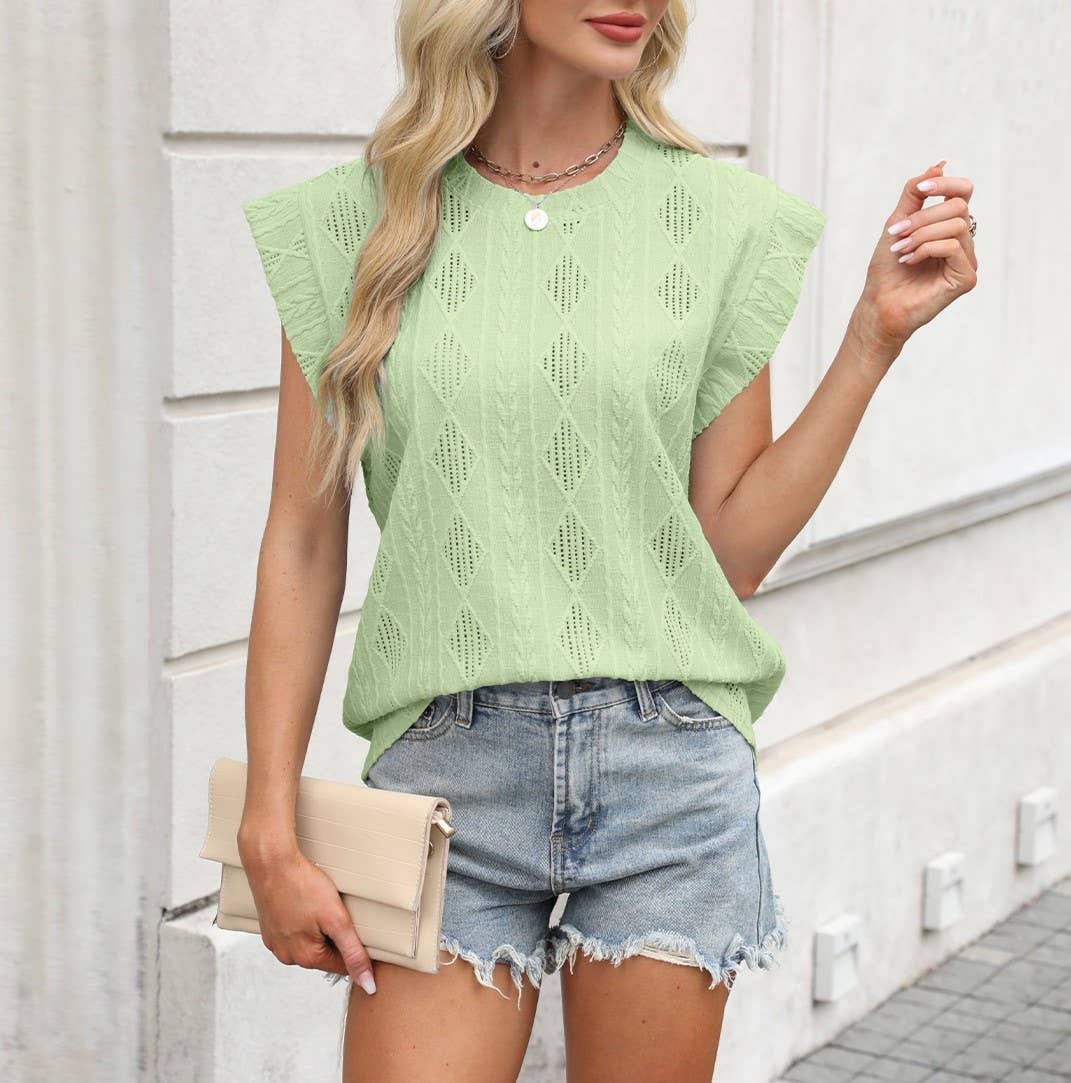 Textured Diamond Jacquard Cap Sleeve Top