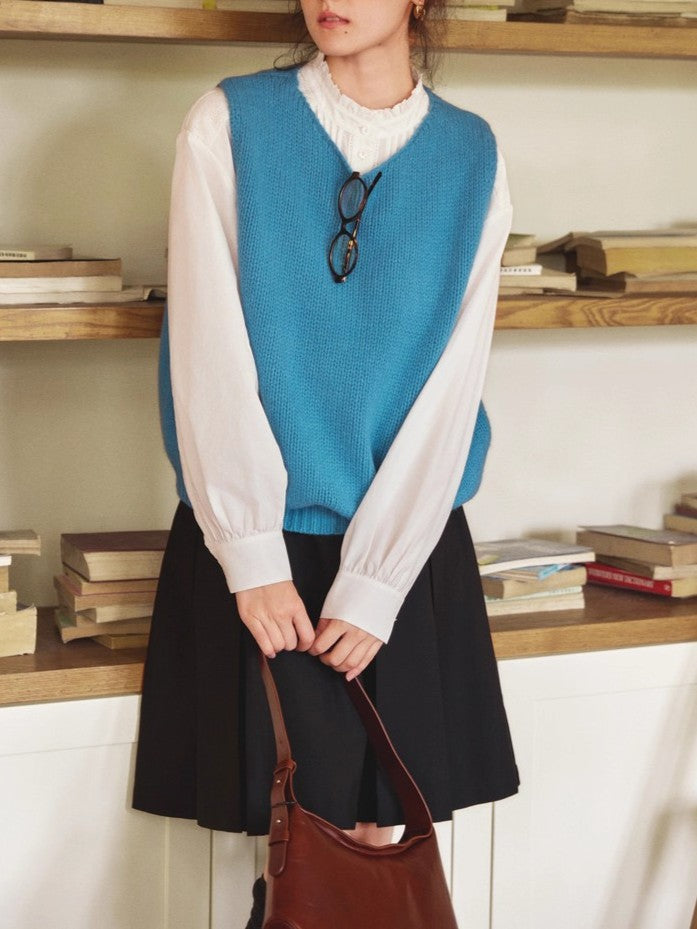 Round Neck Wool Blend Sweater Vest