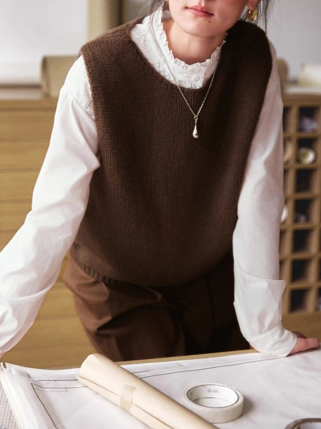 Round Neck Wool Blend Sweater Vest - view 1