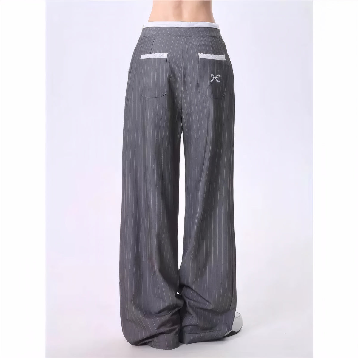 Pinstripe Drawstring Wide Leg Trousers
