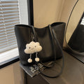 Minimalist Pebbled Faux Leather Tote Bag - Black