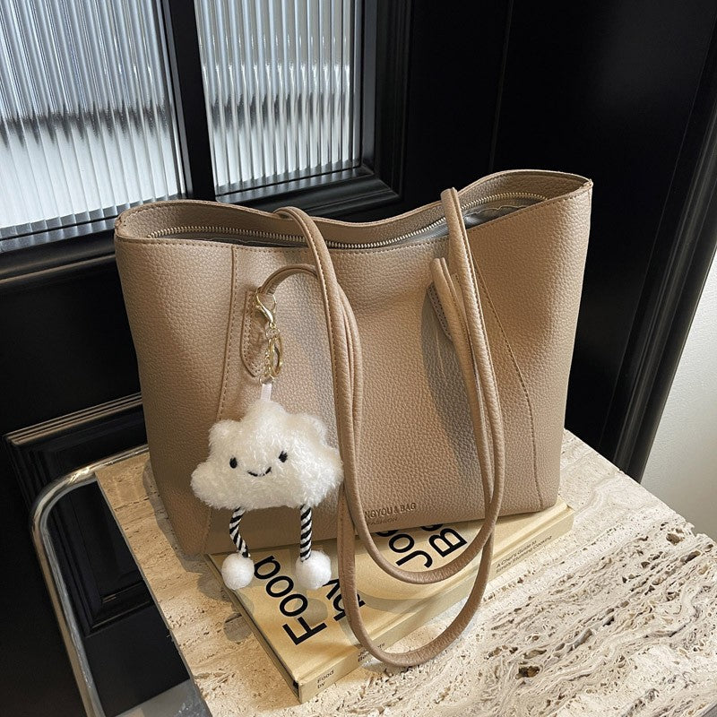Minimalist Pebbled Faux Leather Tote Bag - Khaki