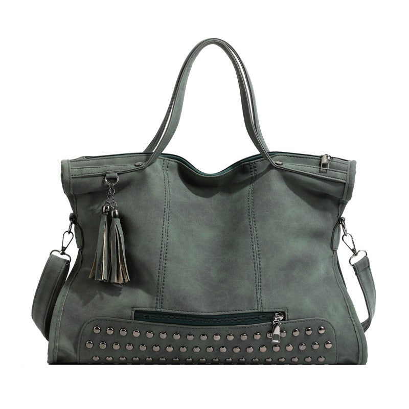 Studded Slouchy Tote Bag with Tassel Charm