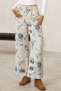 Romantic Floral Wide Leg Denim Jeans - White