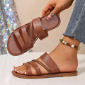 Woven Multi Strap Slip On Sandals - Brown