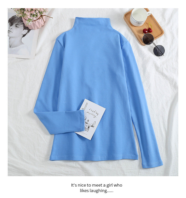 Stretch Rib Turtleneck Layering Tee - Blue