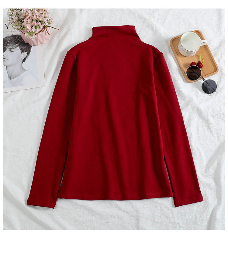 Stretch Rib Turtleneck Layering Tee - Red