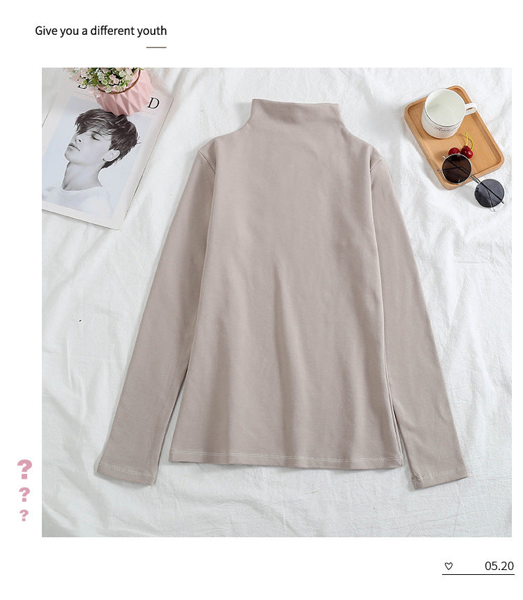 Stretch Rib Turtleneck Layering Tee - apricot