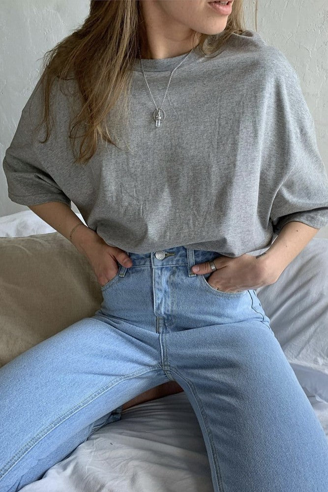 Relaxed Drop Shoulder Cotton Crew Tee - Ash
