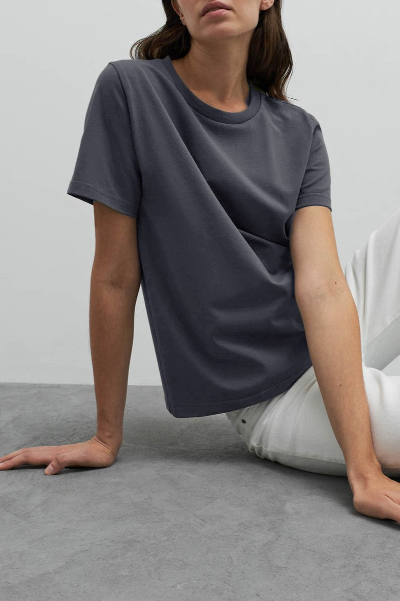 Relaxed Drop Shoulder Cotton Crew Tee - Gray