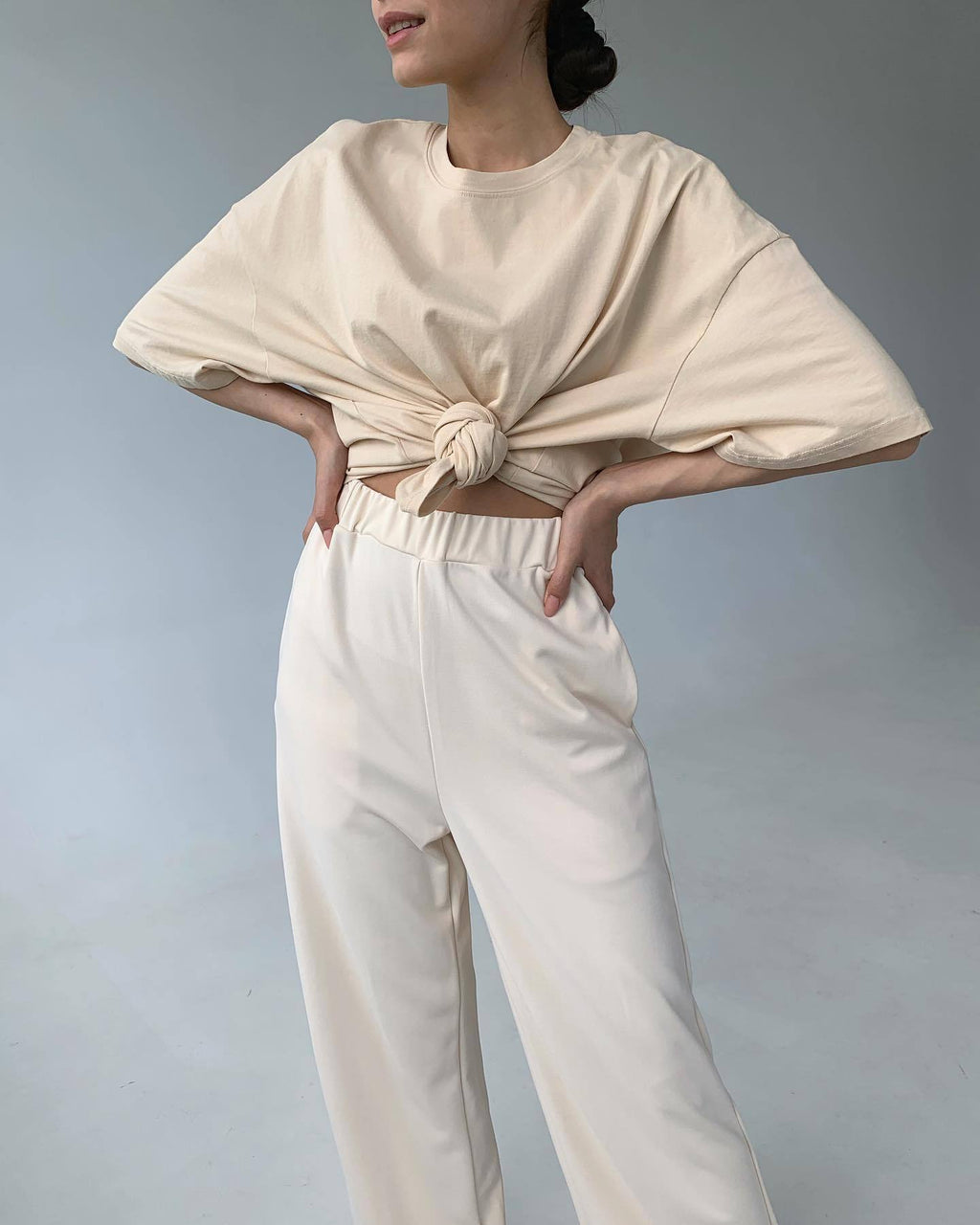 Relaxed Drop Shoulder Cotton Crew Tee - Off-White - 1