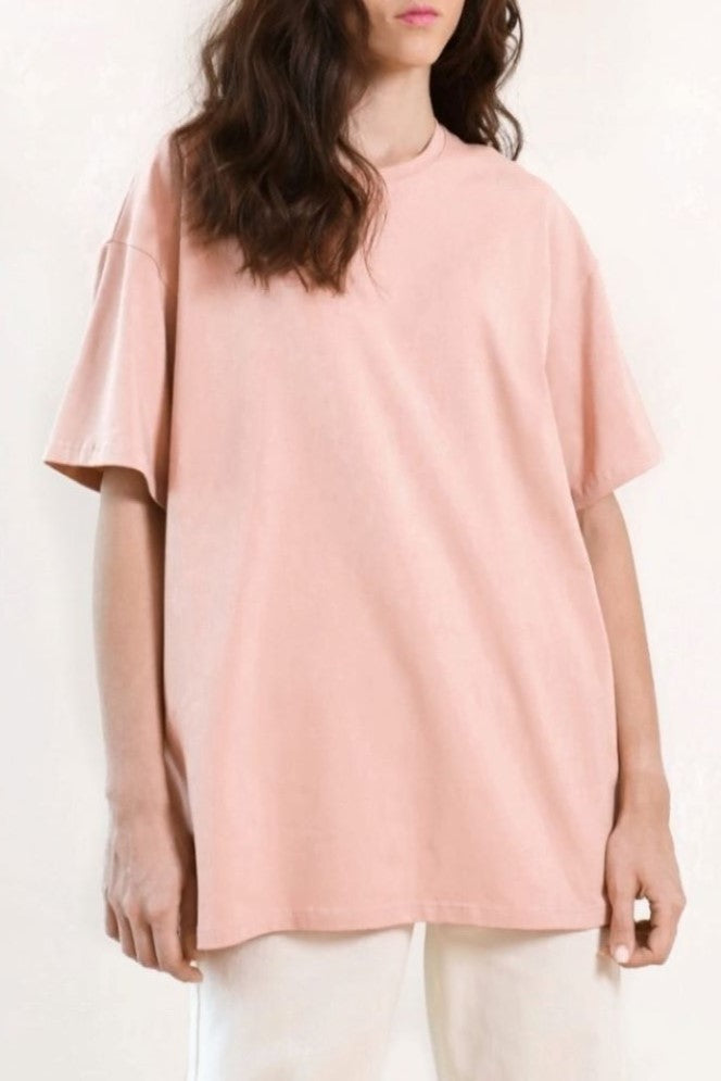 Relaxed Drop Shoulder Cotton Crew Tee - Pink