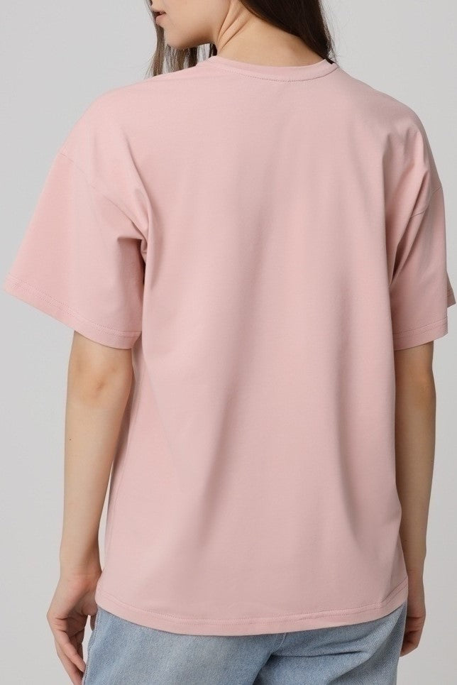 Relaxed Drop Shoulder Cotton Crew Tee - Pink - 3