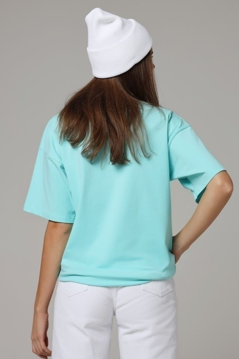 Relaxed Drop Shoulder Cotton Crew Tee - Turquoise - 2