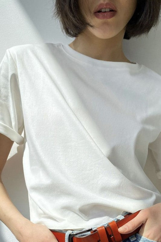 Relaxed Drop Shoulder Cotton Crew Tee - White