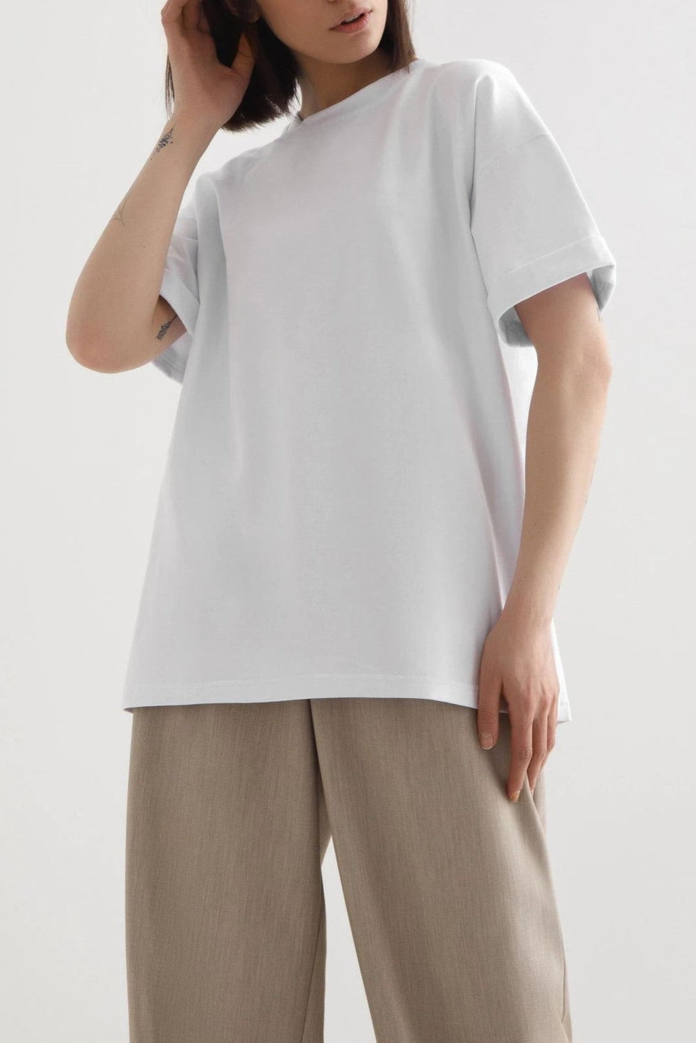Relaxed Drop Shoulder Cotton Crew Tee - White - 2