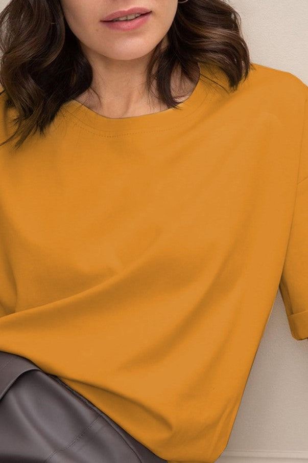 Relaxed Drop Shoulder Cotton Crew Tee - Yellow