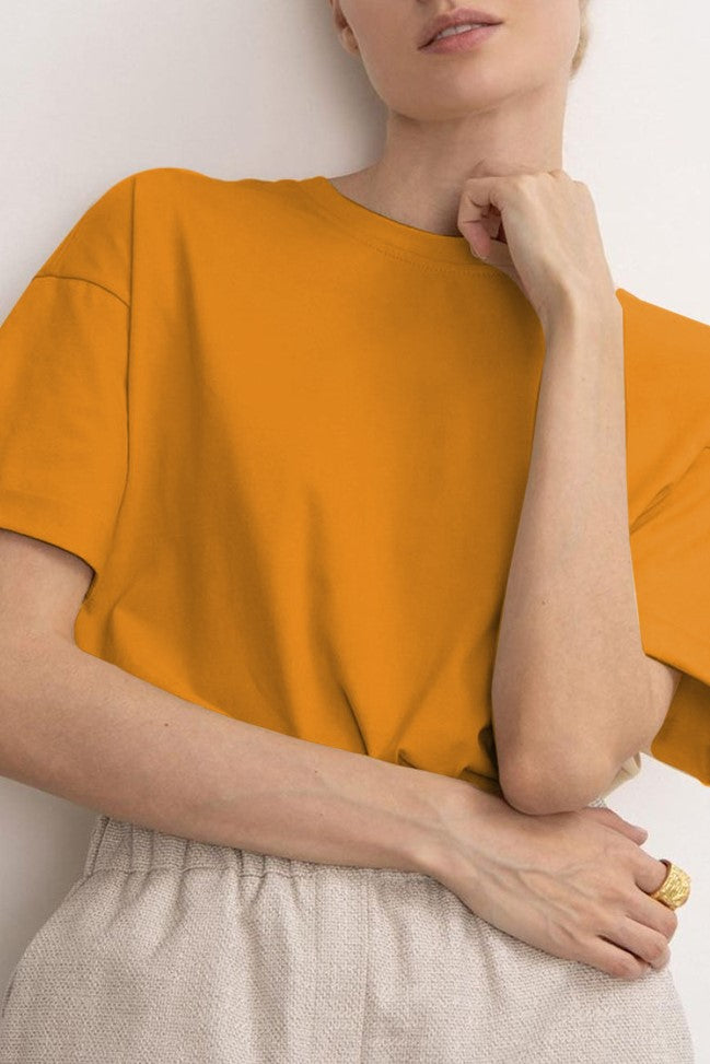 Relaxed Drop Shoulder Cotton Crew Tee - Yellow - 1