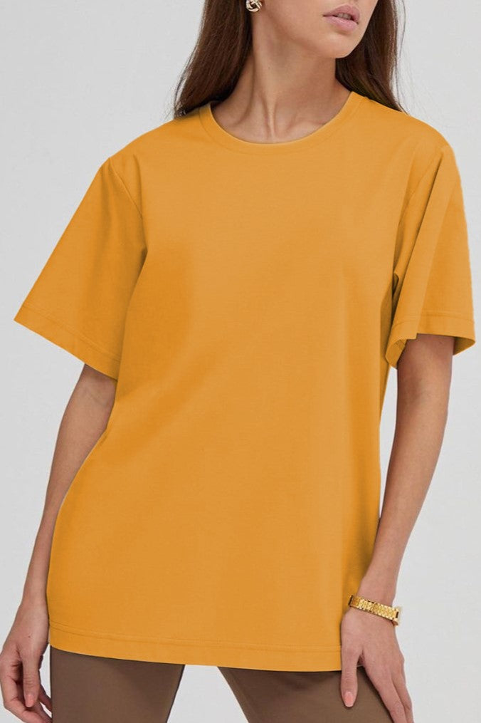Relaxed Drop Shoulder Cotton Crew Tee - Yellow - 3