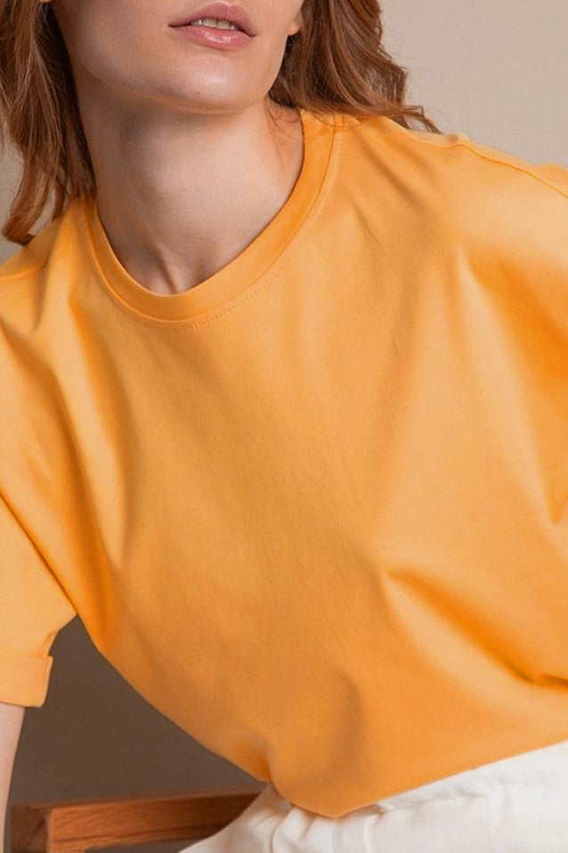 Relaxed Drop Shoulder Cotton Crew Tee - Yellow - 4