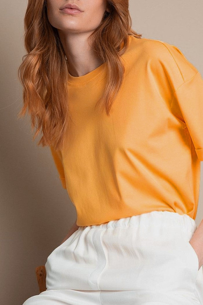 Relaxed Drop Shoulder Cotton Crew Tee - Yellow - 5