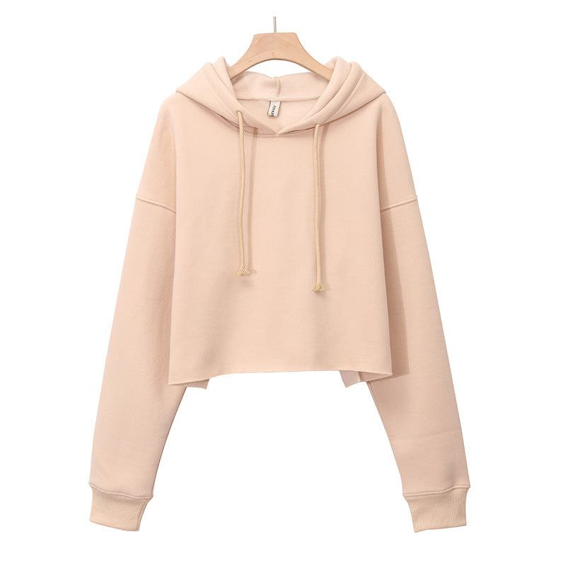 Relaxed Cropped Drawstring Hoodie - Apricot