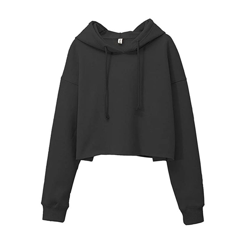 Relaxed Cropped Drawstring Hoodie - Black