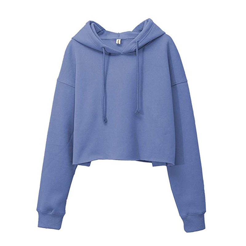 Relaxed Cropped Drawstring Hoodie - Blue