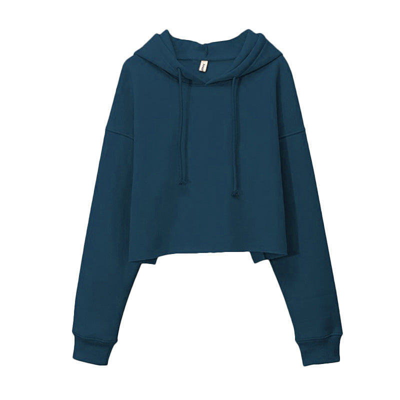 Relaxed Cropped Drawstring Hoodie - Darkblue
