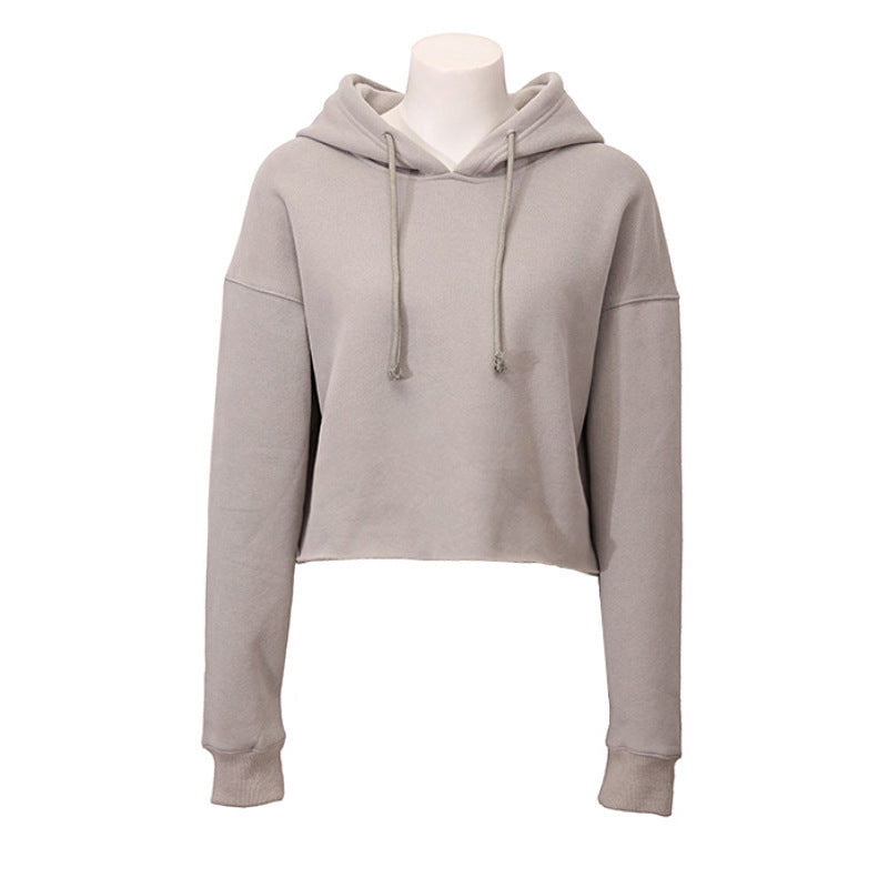 Relaxed Cropped Drawstring Hoodie - Darkgrey
