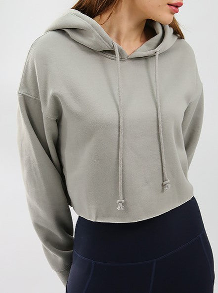 Relaxed Cropped Drawstring Hoodie - Darkgrey - 1