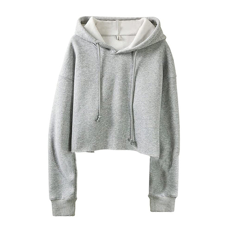 Relaxed Cropped Drawstring Hoodie - Grey