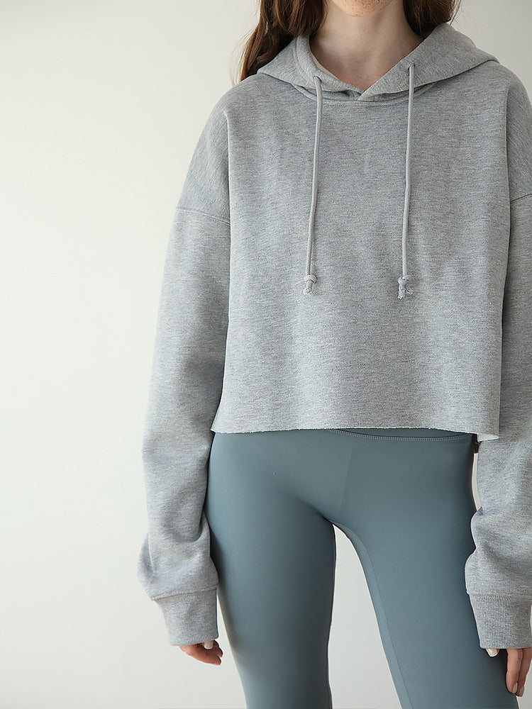 Relaxed Cropped Drawstring Hoodie - Grey - 2
