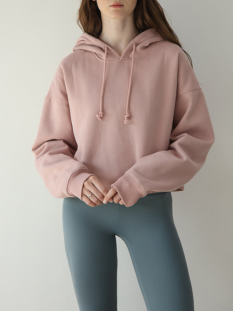 Relaxed Cropped Drawstring Hoodie - Pink - 1