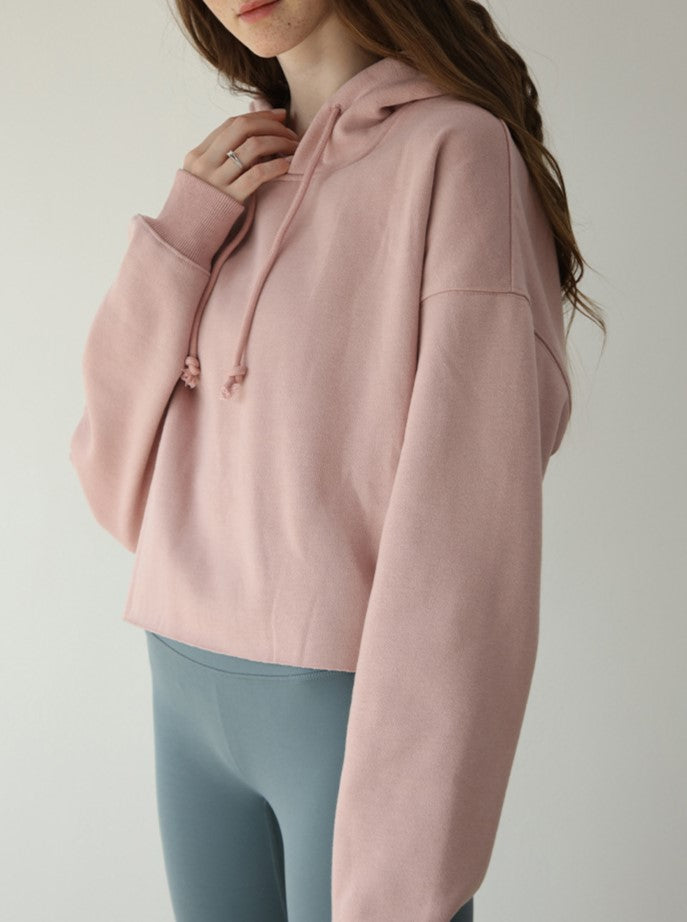 Relaxed Cropped Drawstring Hoodie - Pink - 2
