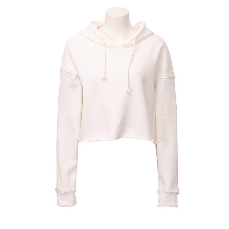 Relaxed Cropped Drawstring Hoodie - White