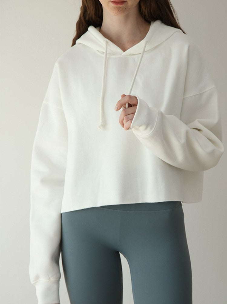 Relaxed Cropped Drawstring Hoodie - White - 2