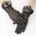 Rhinestone Lace Cuff Sheer Wedding Gloves - Black