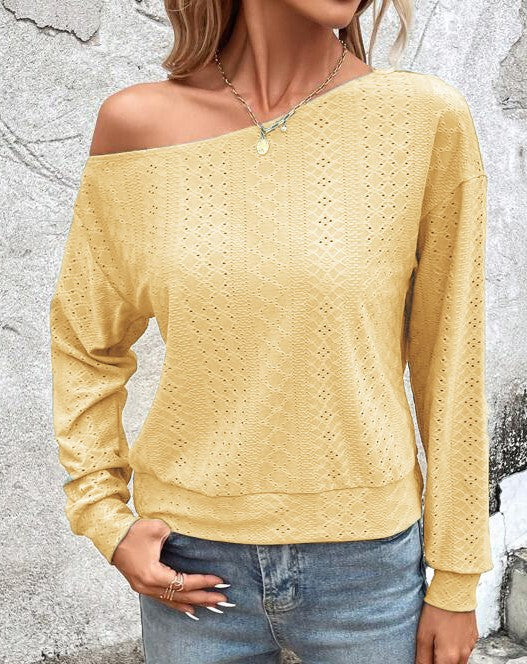 Pointelle Knit Off Shoulder Dolman Top - Yellow