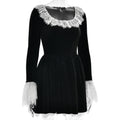 Lace Trim Velvet Mini Skater Dress - Black