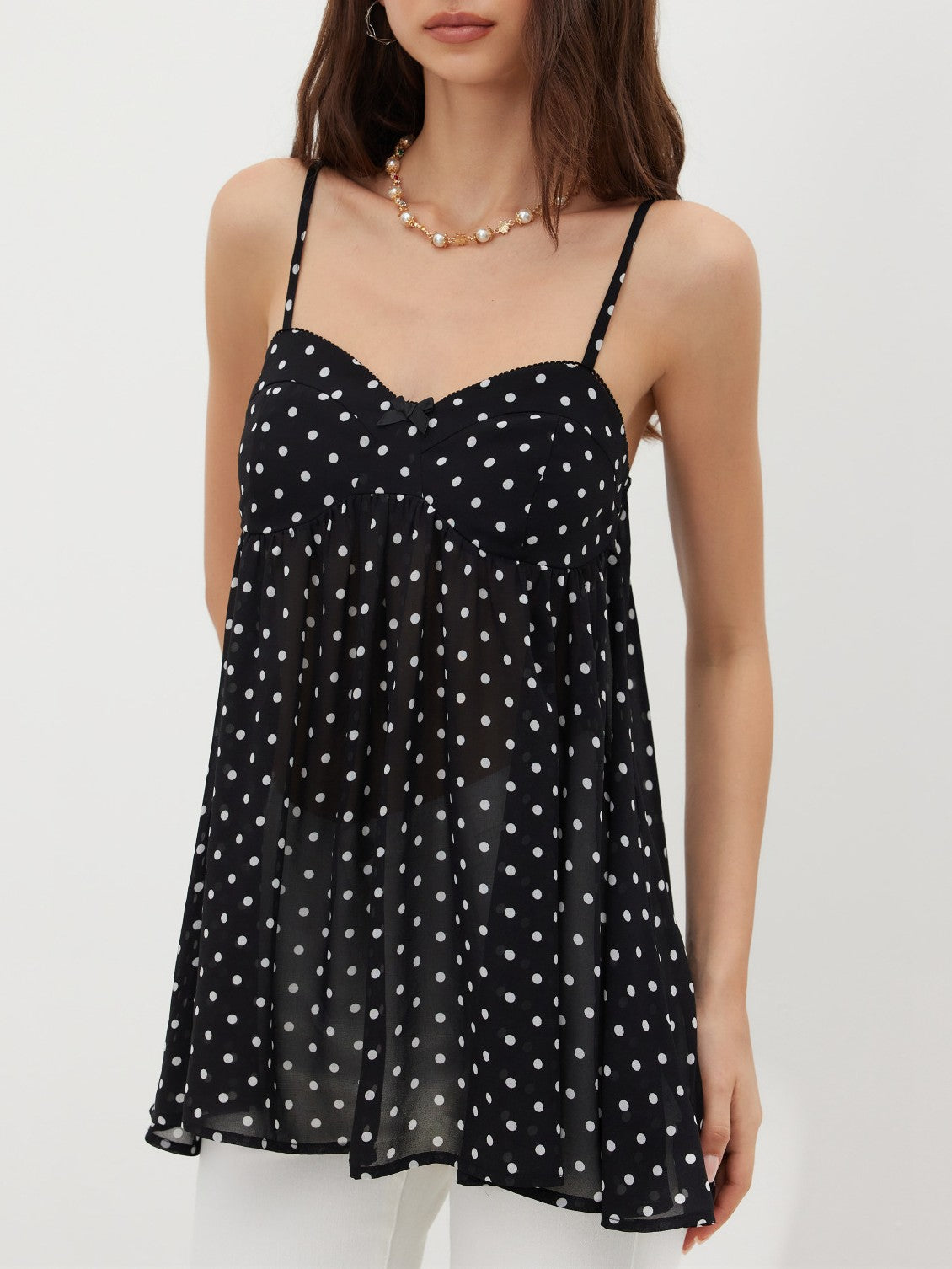 Longline Swing Cami Top With Adjustable Straps - PolkaDot