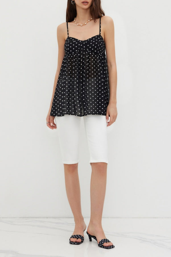 Longline Swing Cami Top With Adjustable Straps - PolkaDot - 1