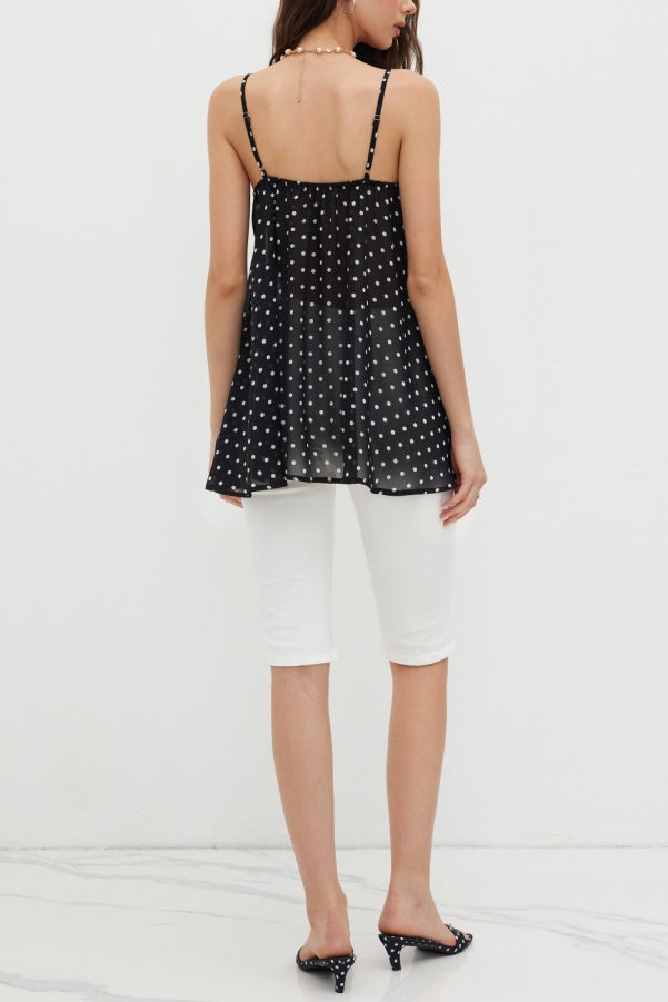 Longline Swing Cami Top With Adjustable Straps - PolkaDot - 2