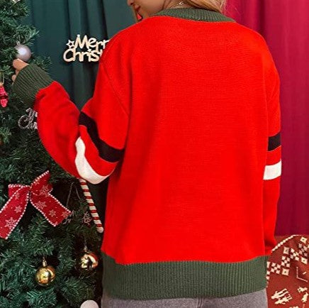 Festive Santa Motif Colorblock Knit Sweater - Red - 1