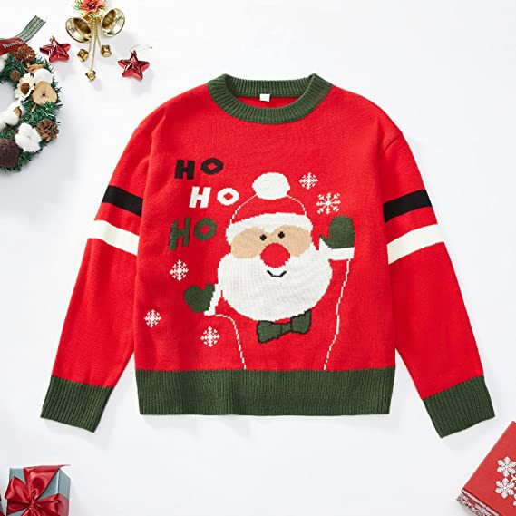 Festive Santa Motif Colorblock Knit Sweater - Red - 2