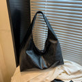 Slouchy Glossy Faux Leather Hobo Bag - Black