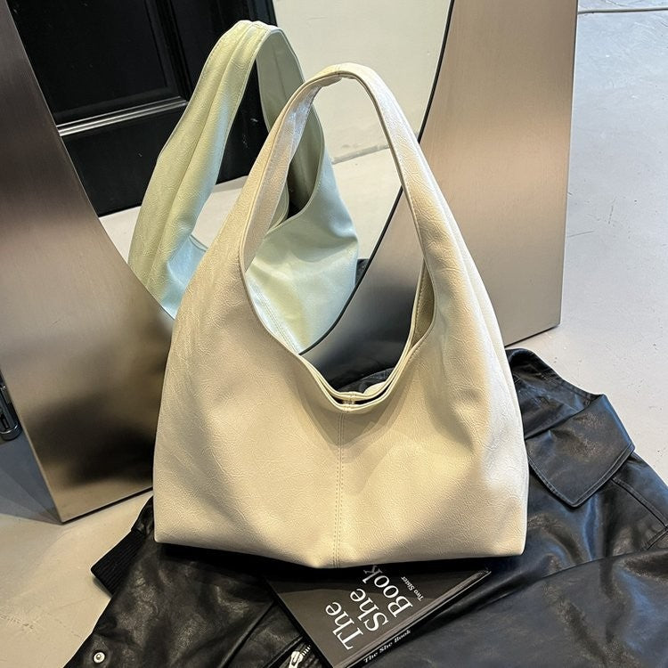 Slouchy Glossy Faux Leather Hobo Bag - Cream